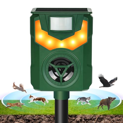 AOOWU Repelente para gatos, 5 modos de dissuasão solar ultra-sónico, repelente de gatos IP44 impermeável, carregamento USB repelente ao ar livre para animais com lâmpada LED, repelente de cães