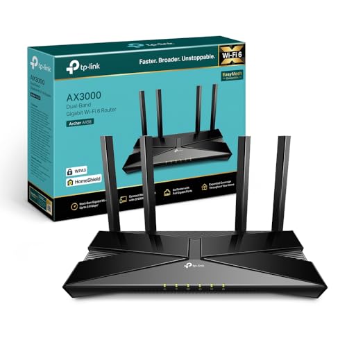 TP-Link Archer AX58 Router WiFi 6 AX3000, banda dupla 2,4 Ghz/5 Ghz, 1 x WAN/4xLAN Puertp Gigabit, WPA3, OFDMA, WPS, latência ultra-baixa, HomeShield, tecnologia OneMesh. , preto