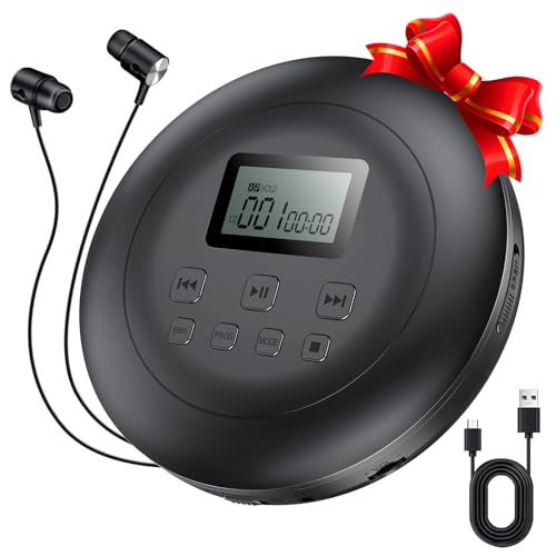 Gueray Leitor de CD portátil com auriculares ecrã LCD proteção anti-salto leitor de CD pessoal HiFi Classic CD leitor de música memória (preto)
