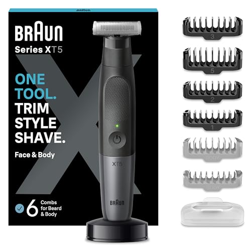 Braun Aparador de barba série X máquina de cortar cabelo, corta-pelos homem para rosto e corpo, máquina de barbear, pente bidirecional, cabeça flexível resistente à água, XT5300 preto