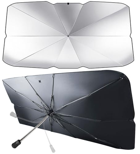 Guarda-sol para carro dianteiro, para-sol dobrável anti-UV raios, guarda-sol guarda-chuva para carro lua dianteira, para-sol para-brisas para carros, SUV, camiões (125 x 65 cm)