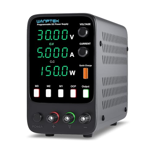 WANPTEK POWER Fonte de alimentação regulável 30 V 5 A, fonte de alimentação com 3 bancos de memória, fonte de alimentação laboratório com proteção OCP/ecrã LED de 4 dígitos