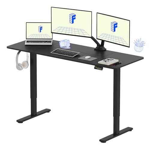 FLEXISPOT Escritório elevável mesa de elevação elétrica com painel, 160 x 60 cm, Standing Desk secretária regulável em altura, mesa ajustável com 2 ganchos, bloqueio para crianças, 4 botões de memória