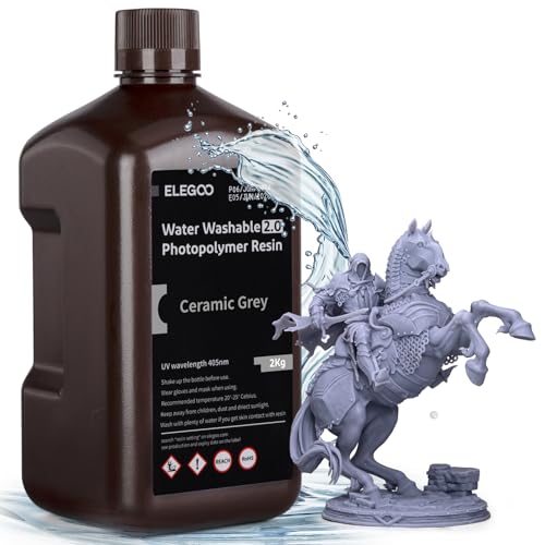 ELEGOO Resina lavável com água 2,0 resina UV rápida 395-405nm resina de impressão 3D de fotopolímero para impressora 3D LCD/DLP/SLA, 2000 g cinzento argila
