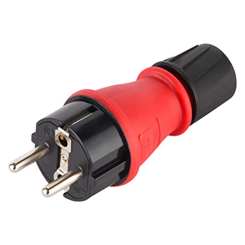 Electraline 55082, tomada profissional Schuko, proteção IP54, com anel de bloqueio de cabo para facilitar a cablagem, vermelho, cavilha