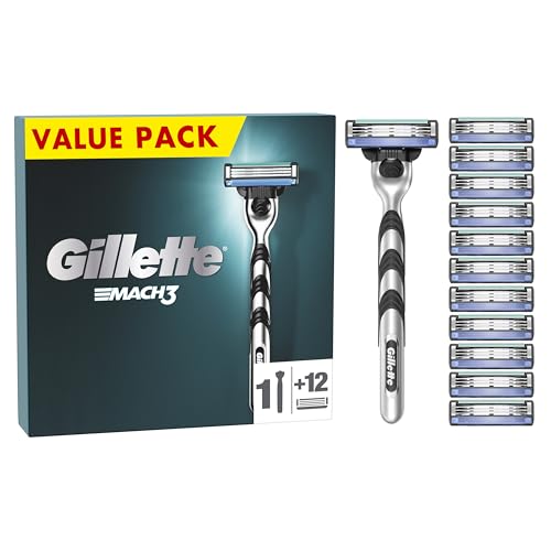 Gillette Mach3 Máquina de barbear homem 12 lâminas de substituição (a embalagem pode variar), lâminas de barbear