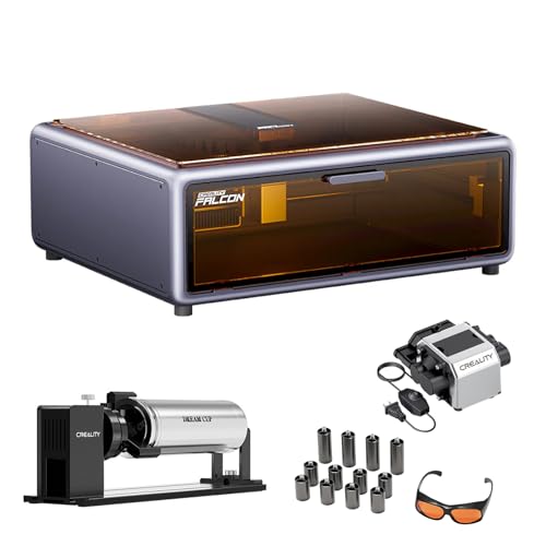 Creality Falcon A1 Máquina de gravação a laser de 10 W com rolos rotativos Pro, gravador e cortador a laser fechado, posicionamento da câmara HD e reconhecimento inteligente de materiais