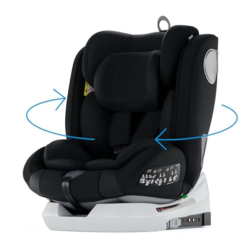 Babify Onboard Isofix Cadeira de carro para bebés e crianças, 0 meses, 12 anos, adequada de 40-150 cm, ajustável 360º, assento portátil e seguro i-Size ECE R129 - Black edition