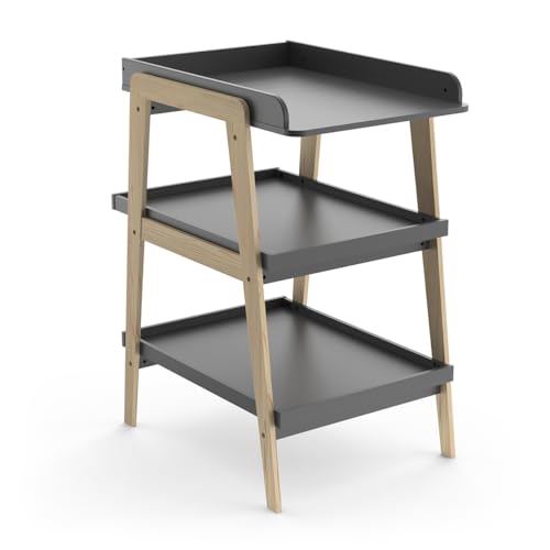 Demeyere - Cambiador minimalista com 2 prateleiras, cinzento antracite e madeira de pinheiro, 101 x 58 x 72 cm