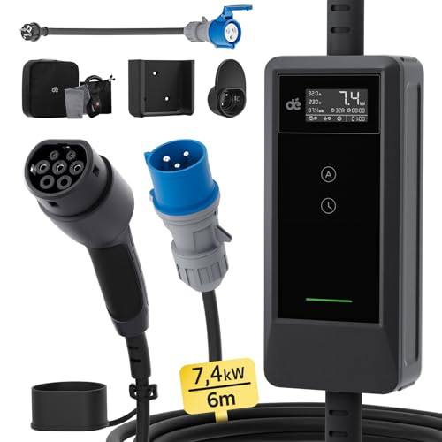 dé Carregador de carro elétrico 7,4 kW [6 m, 6 A-32A, monofásico] carregador EV tipo 2 de 7 kw 32 A, carregador de veículo elétrico 32 a para modelo Y/3, GLC, Q3, Kuga, iX1, EX30, Niro, Ioniq 5, EQA e