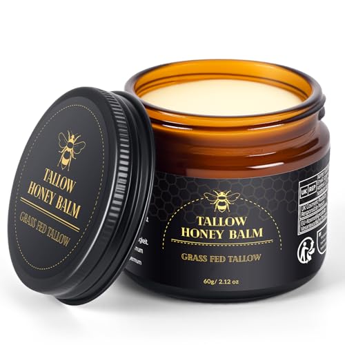 Beef Tallow Creme 60 g, Beef Tallow Skincare, Tallow Honey Bnewskill de Grassttert Rindersebo creme, sebo de ervas de mel cru, creme hidratante para o rosto (2,12 fl.oz/60 g)