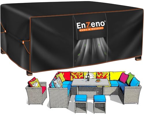 Enzeno Capa mesa exterior impermeável, capa para móveis de exterior impermeável, 200 x 200 x 90 cm, conjunto de jardim exterior aplicável a mesa e cadeiras, anti-vento, anti-UV