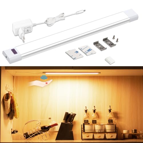 WOBANE Led cozinha baixo móvel com sensor sem contacto, 30 cm regulável luz LED armário com tomada, luzes debaixo móveis, iluminação acima móveis para armário, bancada de trabalho, branco quente, 2700