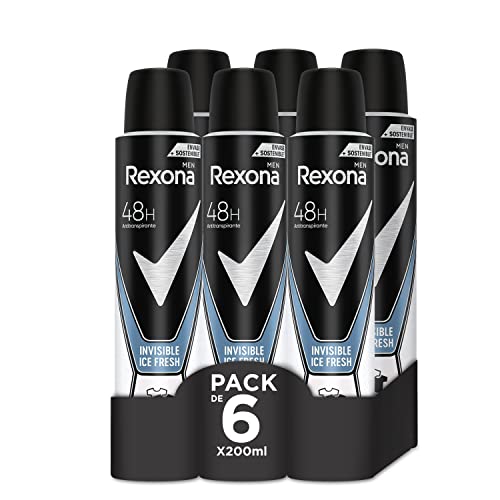 Rexona Invisível desodorizante aerossol antiderrapante para homem gelo 200 ml - pacote de 6, a embalagem pode variar