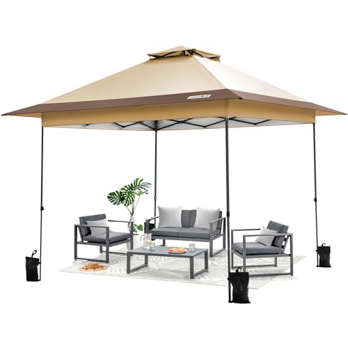 VIVOHOME Tenda de toldo 4 x 4 m 2 níveis com rodas portátil bolsa de transporte e 4 sacos de areia para pátio, jardim, pátio traseiro