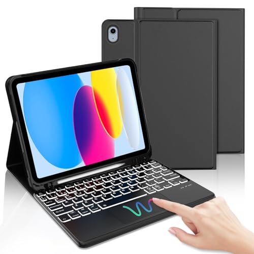 IVEOPPE Capa teclado para iPad 11 geração A16/10 geração (11/10,9 polegadas) 2025/2022, teclado Touchpad iluminação de 7 cores espanhol magnético removível Bluetooth Keyboard, preto