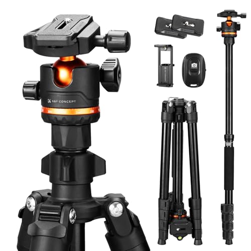 K&F Concept Tripé câmara 192 cm O275A5 BH-36 tripé compacto com cabeça esférica, tripé para viagem capacidade de carga 8 kg, tripé para telemóvel com suporte para tablet e controlo remoto