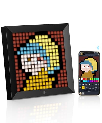 Divoom Pixoo - Moldura de fotos digital com controlo de luz ambiental - 8,6 polegadas - relógio inteligente LED de mesa / parede - candeeiro decorativo para sala de jogos - decoração da casa