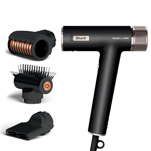 Shark SpeedStyle Pro Secador de cabelo de alto desempenho e velocidade para cabelos lisos e ondulados com Scalp Shield, 3 acessórios, leve, iónico, sem danos causados pelo calor, preto, HD731EU