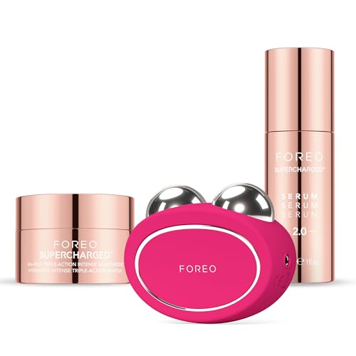 FOREO Set BEAR 2 Massajador facial reafirmante SéRUM SUPERCHARGED 2,0 30 ml Creme hidratante intenso de ação tripla HA+PGA SUPERCHARGED 50 ml - Microcorrentes facial - Skincare