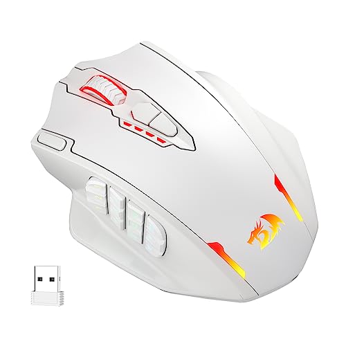 Redragon M913 Rato sem fios para jogos, 16000 dpi com cabo / sem fios RGB Gamer Mouse com 16 botões programáveis, bateria de 45 HR e sensor ótico profissional, 12 botões laterais MMO Mouse