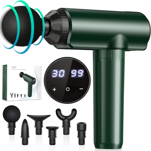 Pistola de massagem muscular, pistola de massagem muscular de tecido profundo Lefity com 30 velocidades e 6 cabeças de massagem, com ecrã LCD para aliviar a dor muscular (verde)