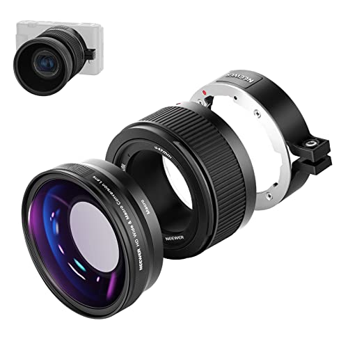 NEEWER Lente grande angular compatível com Sony ZV1 câmara lente adicional 2 em 1 18 mm HD grande angular e macro 10x com tubo de extensão adaptador de lente armação baioneta pano de limpeza (moldura