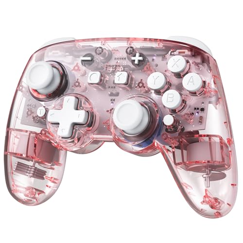 PALPOW Efecto Hall Mando Pro Switch 2, Mando Inalambrico Compatible con Nintendo Switch 2/OLED/Lite, RGB Bluetooth Controller con 7 LED Colores/Paddle/Turbo, Rosa