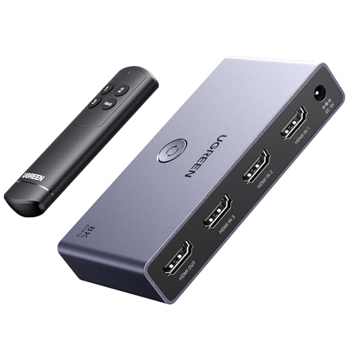 UGREEN Switch HDMI 2.1 8K 60Hz 4K 120Hz Switcher 3 entradas de 1 saída 1080P Dolby Vision Atmos HDR 3D de alta velocidade 48Gbps compatível com PC PS5 PS4 Xbox One 360 ​​DVD TV Box Projetor