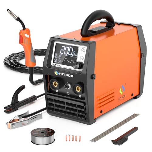 HITBOX 4 em 1 Soldador de fio contínuo sem gás 140A 230 V digital portátil soldadura MIG ARC LIFT TIG Spool Gun com ecrã LED ultra-claro, ideal para soldadores iniciantes