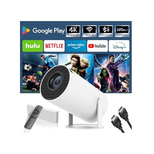 Mini projetor 4K, projetor portátil Android 11, 1080P FHD, WiFi 6, Bluetooth 5.0, visualização de 130 polegadas, Netflix, Prime Video e mais aplicações pré-instaladas. (branco)