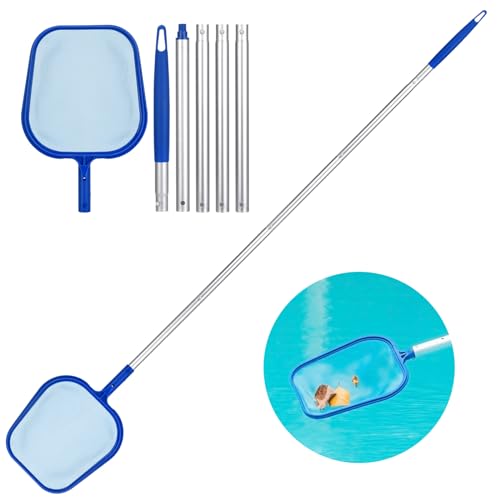 SENTAIMAO Redes de piscina para limpeza de folhas de piscina, limpeza de piscina para prender folhas flutuantes, insetos, ajustável de 5 conexões, poste telescópico de alumínio de 160 cm