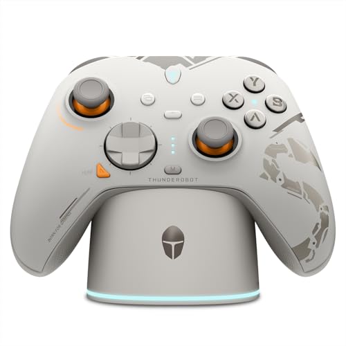 Thunderobot G80 Mando PC Gaming Inalámbrico, Gatillos Hall+Micro, Joystick Hall Effect, Gamepad Mando Bluetooth con Dock de Carga RGB, Vibración 2+2, Controller para Switch/PC/iOS/Android, Blanco
