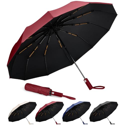 Aolso Guarda-chuva dobrável automático, guarda-chuva dobrável antivento para homem e mulher abertura e fecho automático, guarda-chuva invertido, resistente ao vento guarda-chuva para adultos