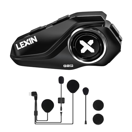LEXIN G2P Intercomunicador capacete moto Bluetooth de 6 vias para motocicleta, sistema de comunicação com 4 capas substituíveis, auriculares mãos livres para motociclo/ATV/bicicleta