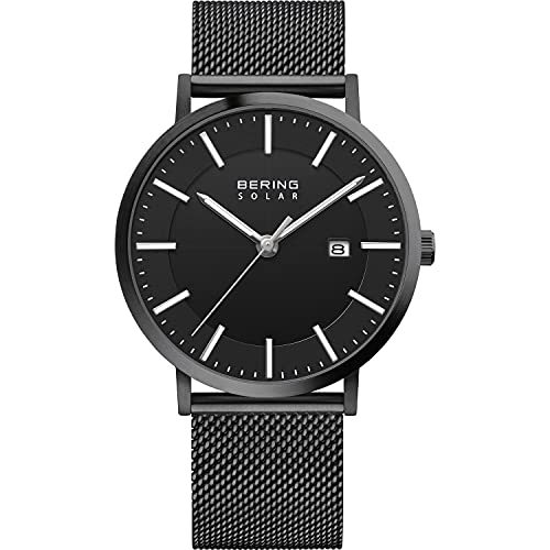 BERING 15439 Reloj Solar para Hombre con Caja de Acero Inoxidable de 39 mm y Esfera, Correa milanesa, Cristal de Zafiro y Resistencia al Agua de 10 ATM