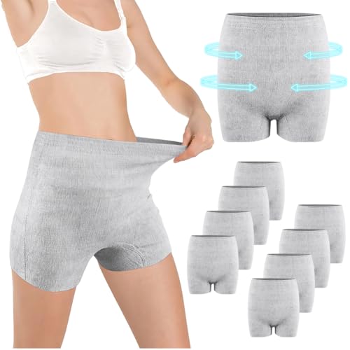ACWOO Roupa interior pós-parto de cintura alta descartável para cesárea, 9 peças cuecas grávidas sem costura, roupa interior de cesariana de maternidade, super elástica, respirável, absorvente