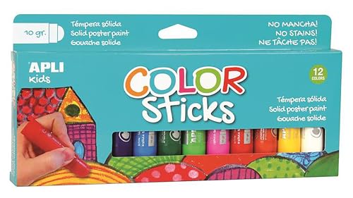 APLI Kids 14228 - Color Sticks clássicos - têmperas sólidas para crianças, 12 u.