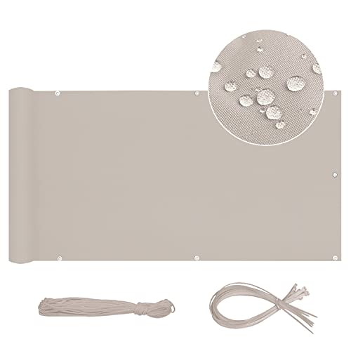Sekey Malha oculta varanda proteção de privacidade opaca tecido Oxford 90 x 500 cm, impermeável, proteção UV, resistente ao vento, com cordão e flanges, cinzento escuro