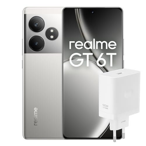 realme Smartphone GT 6T 256 GB 8 GB Fluid Silver EU SuperVOOC 120 W Power Adapter White