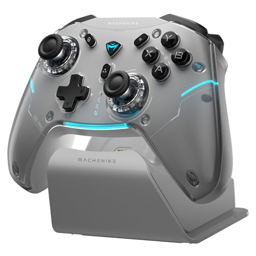 Machenike G5PROMAXSE Mando PC Gaming Inalambrico con Base de Carga, Hall Joystick Hall Trigger, Gamepad Mando Bluetooth para STEAM/PC/Switch/iOS/Android, Turbo/Vibración, Gris