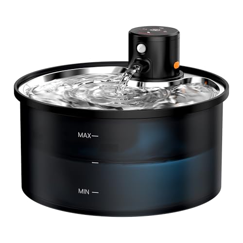 Fonte para gatos sem cabo: Bebedor gatos sem fios - fonte de gatos com sensor de movimento 3,2 l - dispensador automático água gatos com bateria 4000 mAh recarregável - bandeja de bebida inoxidável