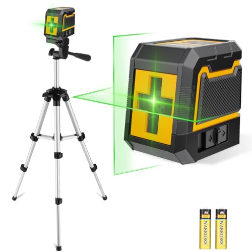 Nível laser automático com tripé, ASOBRIS nível laser verde linhas cruzadas horizontais e verticais, Laser Level pare pendurar quadros construção uso interior e exterior, 2 x bateria incluída