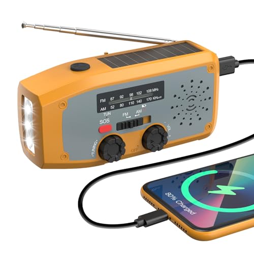 Rádio solar de emergência, DOLUCKY rádio a pilhas LED, alarme SOS, AM/FM, com bateria de 2000 mAh, para carregamento de emergência de smartphone