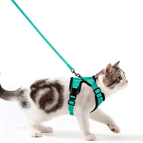 Wdmiya Arnês de gato anti-escape, arnês ajustável para gato com correia de 150 cm, colete macio e confortável, refletor, respirável para caminhar, treino, gatos adultos, grande médio e pequeno (verde