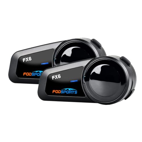 Fodsports FX6 Intercomunicador capacete Moto Bluetooth, sistema intercomunicador 6 motoristas, mãos livres mota com emparelhamento universal, auriculares Bluetooth para motociclo/ATV