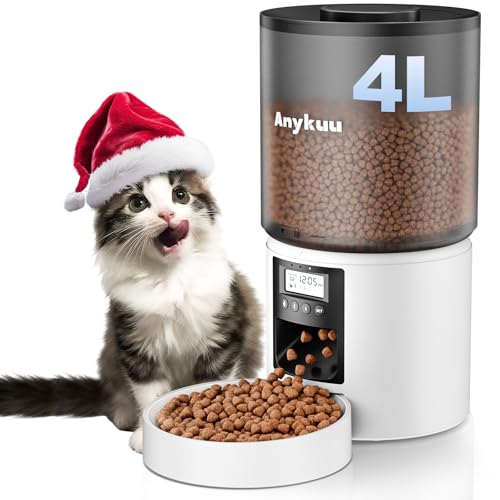Anykuu 4 L Dispensador de gato automático 1-6 refeições por diacomida gatos e cães com função de gravação de 10 s, USB, branco para pequeno / médio animal de estimação