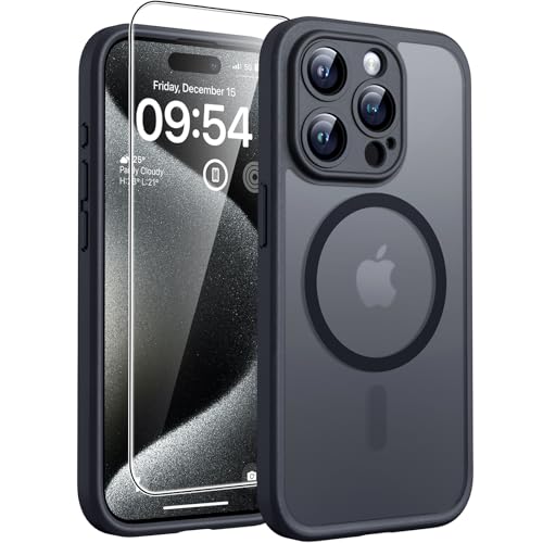 TOCOL Capa para iPhone 15 Pro MAX, capa magnética para iPhone 15 Pro MAX 6,7 polegadas [proteção lente câmera] [proteção militar] translúcida mate traseira, titânio preto