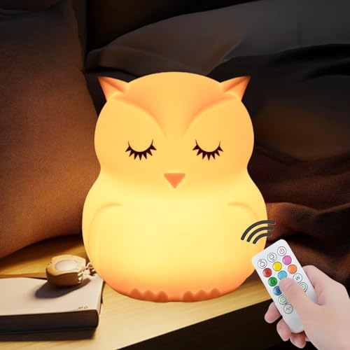 xinjinhju Grande luzes noturnas para crianças coruja luz noturna de menina candeeiro de noite de quarto de crianças brilho variável e luz noturna de sono, ajuste de tempo, presente para crianças -