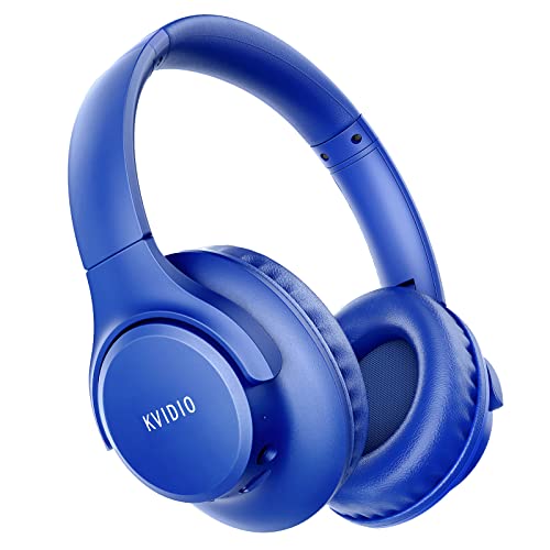 KVIDIO Auriculares sem fios sem fios, 65 horas de reprodução, auriculares Bluetooth, capacetes leves dobráveis com microfone, graves profundos (azul)